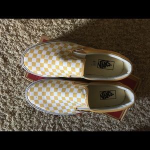 Yellow Ochre Checkered Vans, Men’s 11